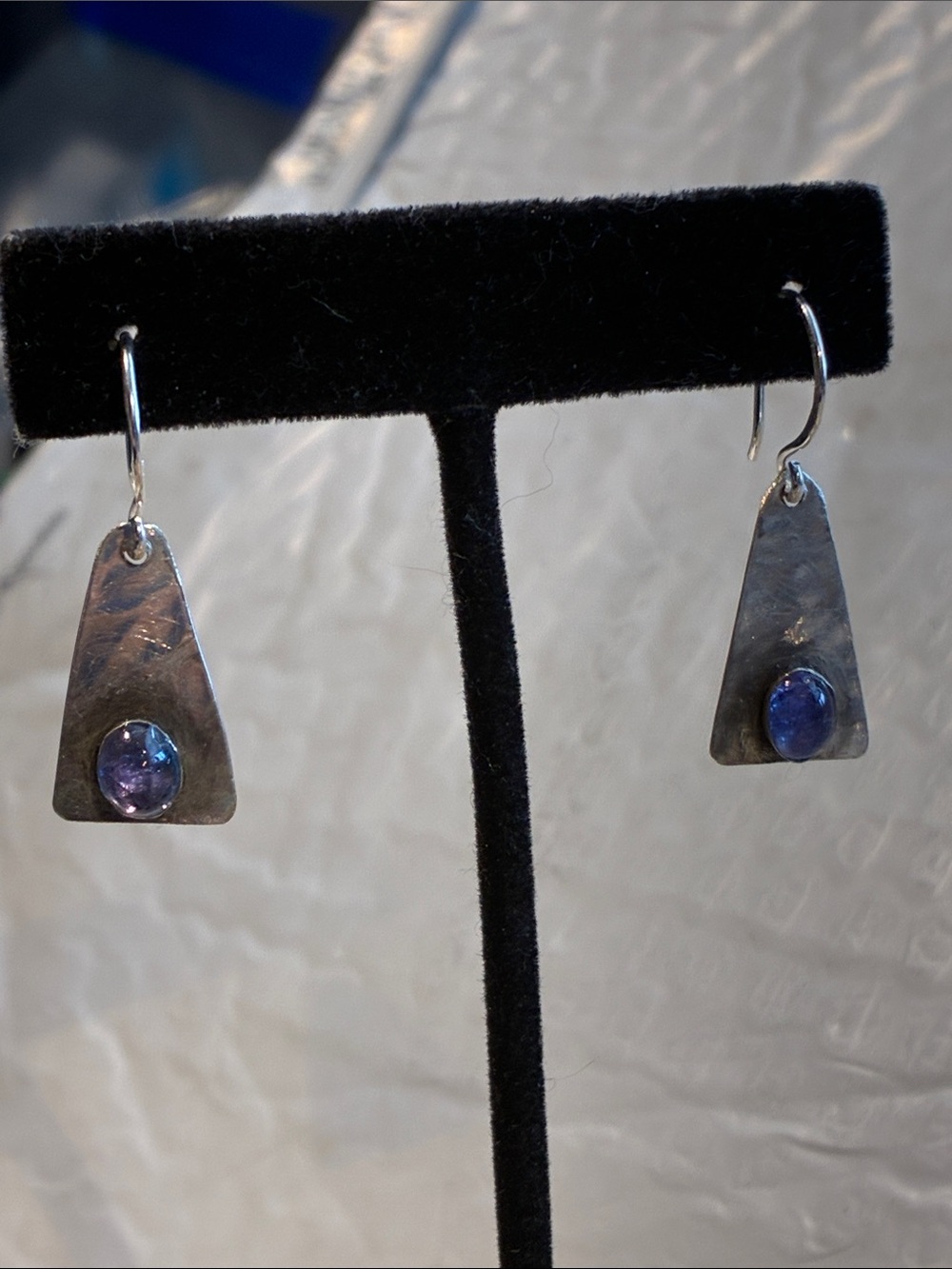 Handcrafted 915 Silver Drop Earrings with Tanzanite Stone